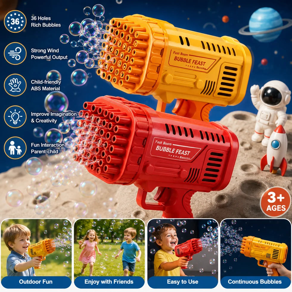 Electric Bubble Gun 36 Holes – Automatic Bubble Blaster Gun for Kids