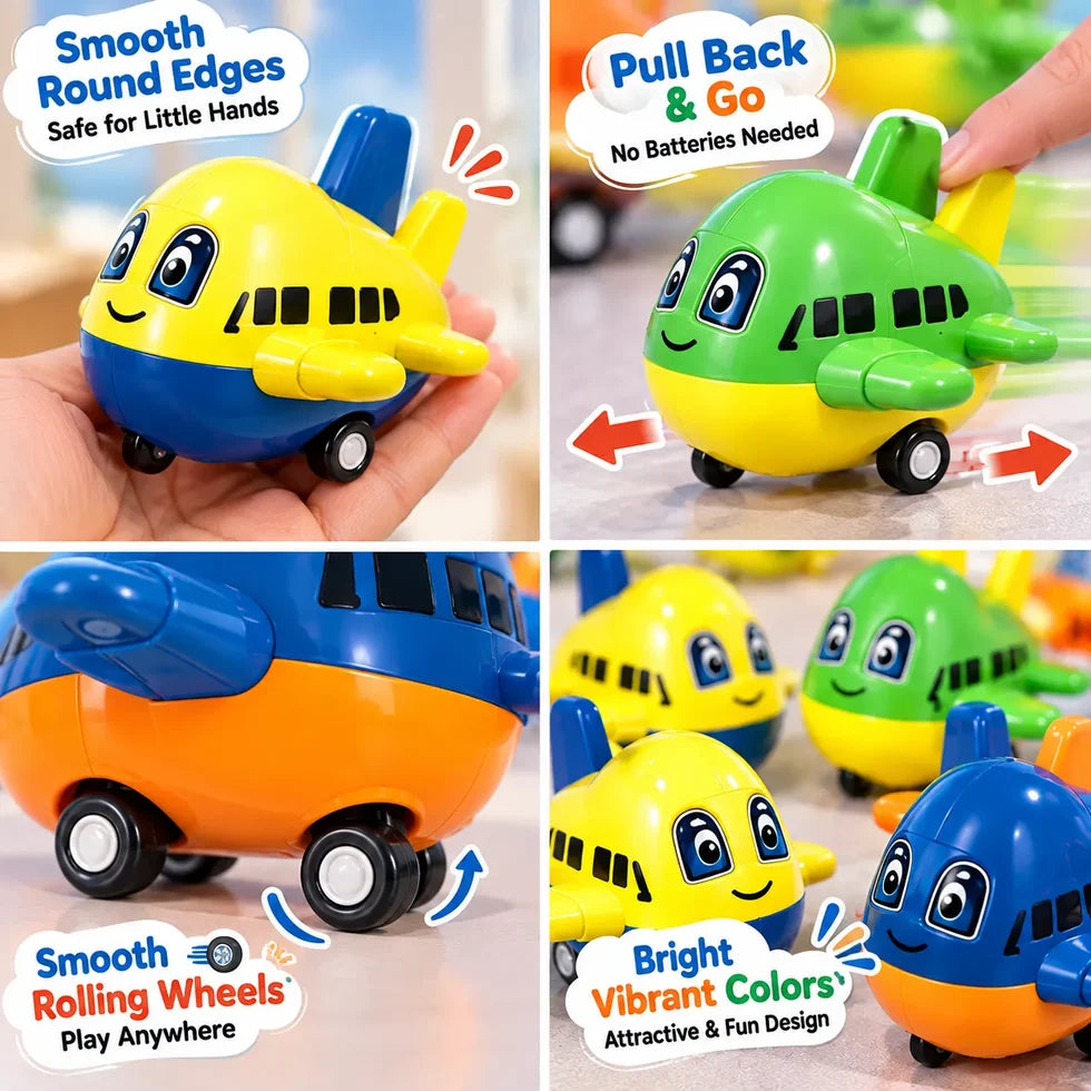 Pull Back Airplane Toy for Kids – Colorful Friction Powered Aircraft Car Toy