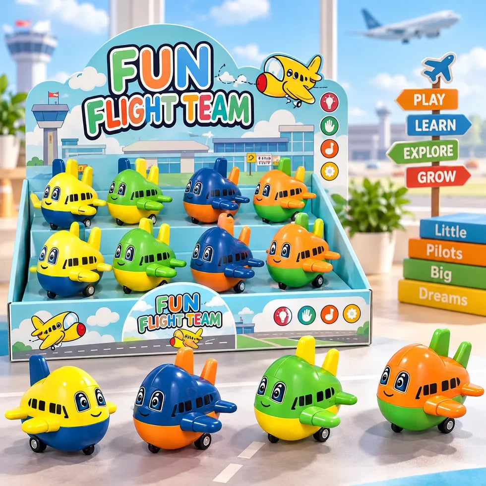 Pull Back Airplane Toy for Kids – Colorful Friction Powered Aircraft Car Toy