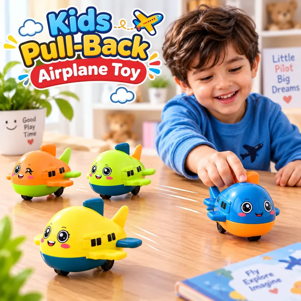 Pull Back Airplane Toy for Kids – Colorful Friction Powered Aircraft Car Toy